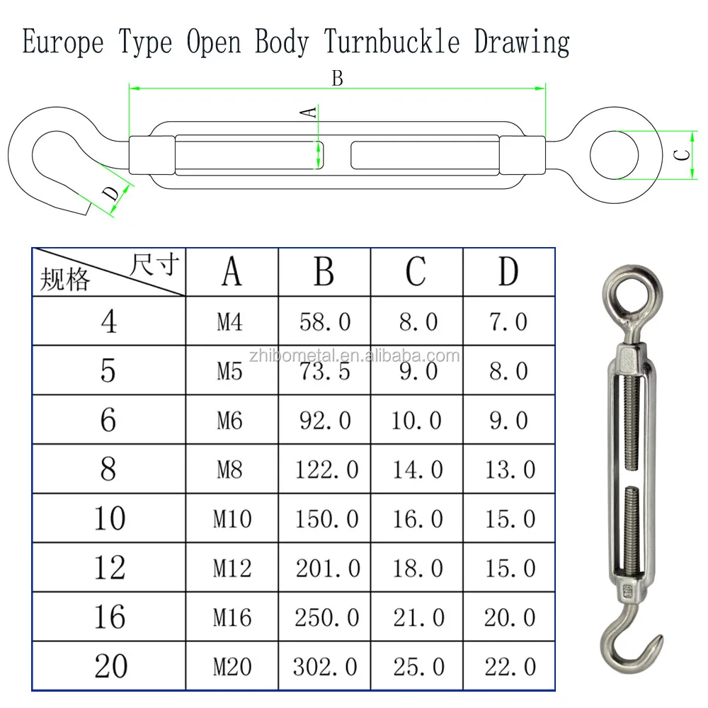 High Polished rope fittings rigging hardware Stainless Steel Open Body Turnbuckles