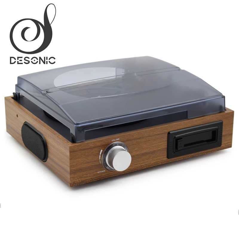 2019 Hot sale classic wooden gramophone record player vinyl turntable with cassette player& built in speakers