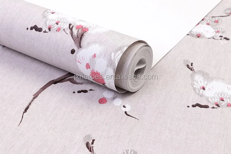 Chinoiserie Elegant Ink Plum Blossom Design Non Woven Bedroom Wallpaper