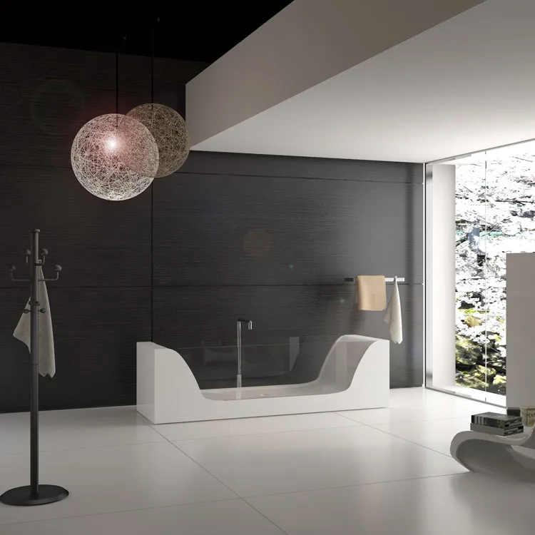 SM-8647 Low price Europe Latest glass and resin stone combination Transparent style solid surface freestanding bathroom bath tub
