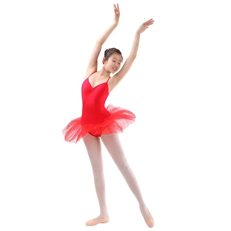 Girls Red Ballet Tutu Dance Performance Costumes