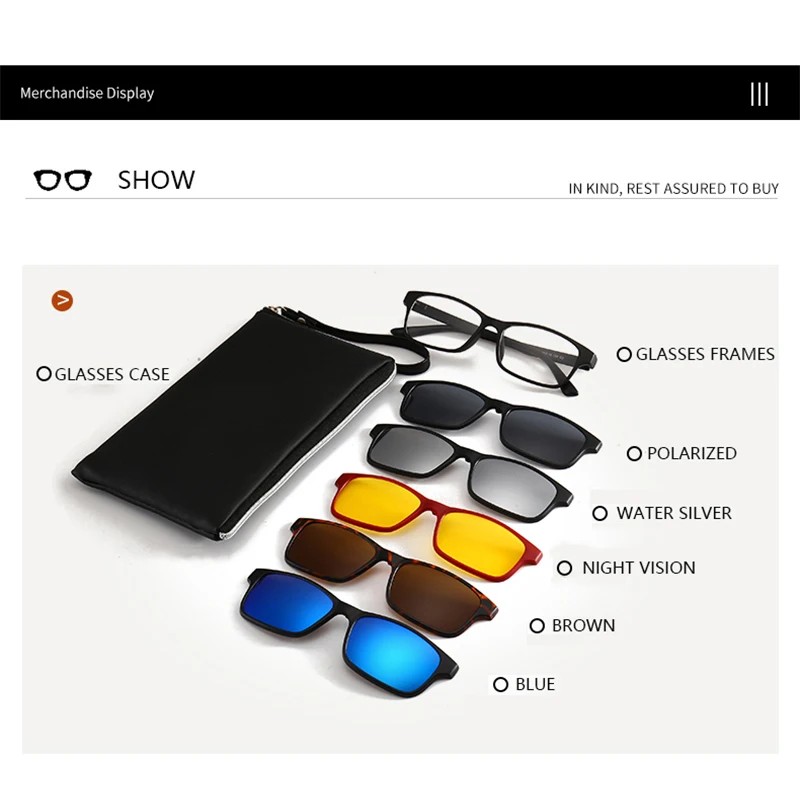 Polarized Magnetic Sunglasses With 5 Clip On Fashion Optical Spectacle Frames