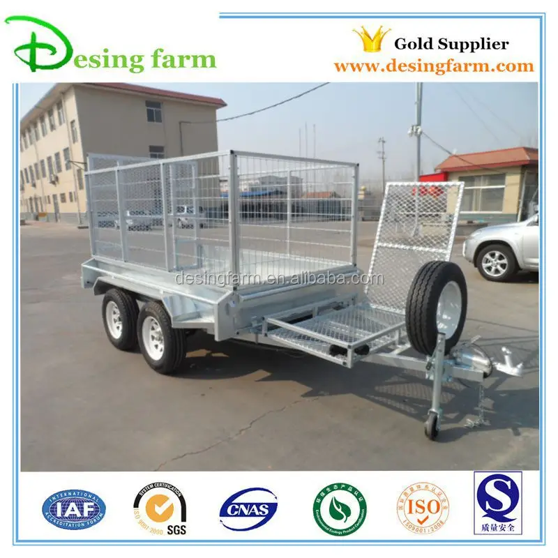 9x5 galvanized hydraulic tipper dump folding cage box trailer with tandem axle