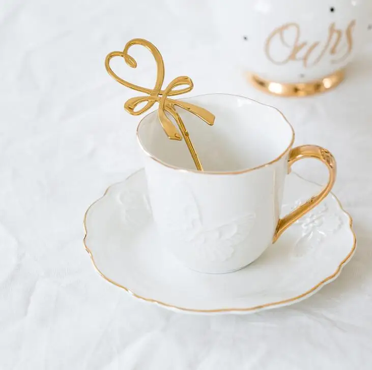 
High quality Korean coffee cup with love bow spoon 