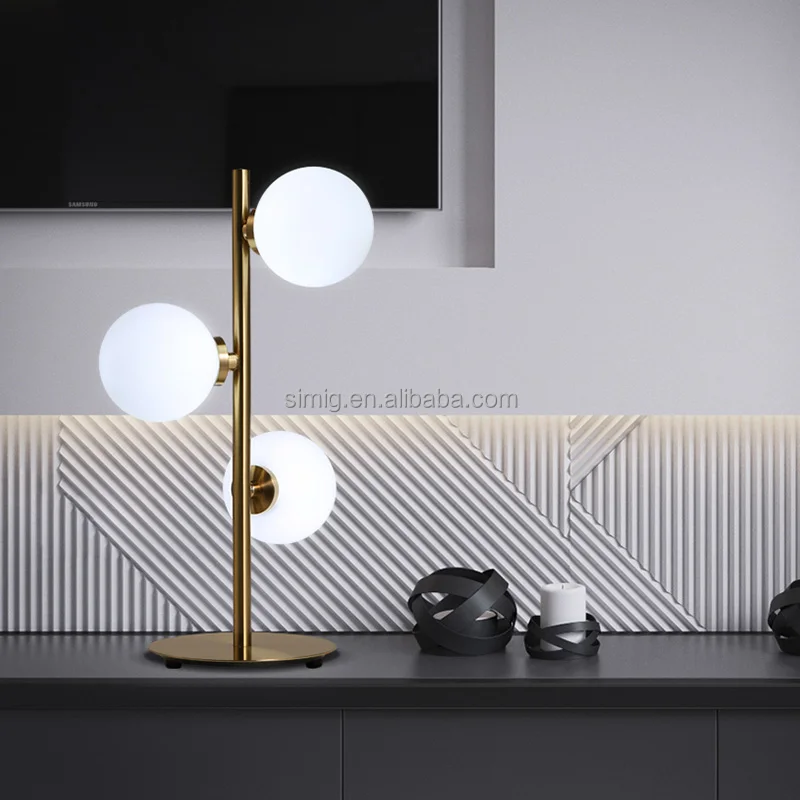 Simig lighting bed side reading room decorative tischlampe modern glass globe golden table lamp light