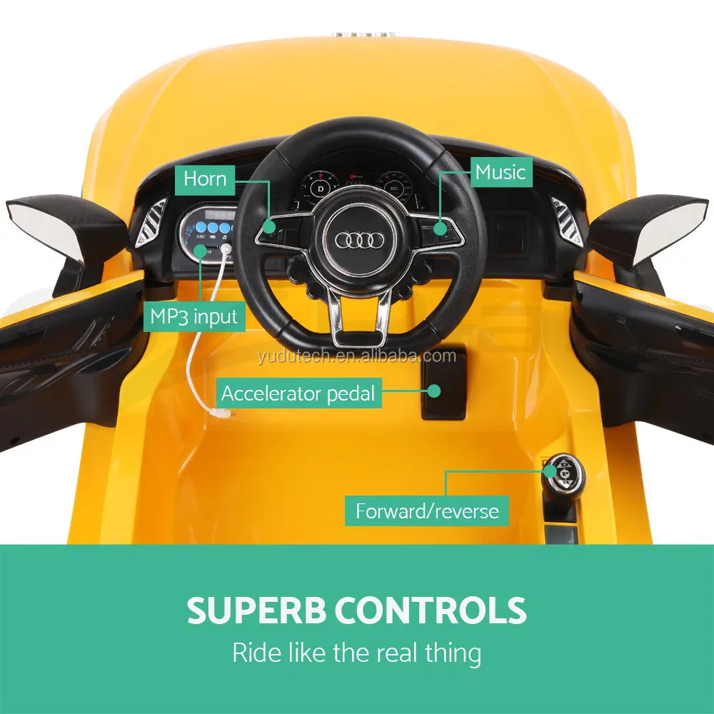 Yellow Kids Ride On Car Licensed Audi R8 Battery Electric Toy Sport Children Remote 12V