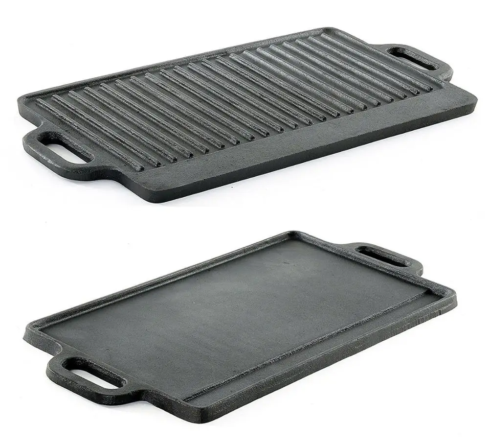 REVERSIBLE GRILL GRIDDLE CAST IRON FLAT BBQ GRILL COOKING CAMPING