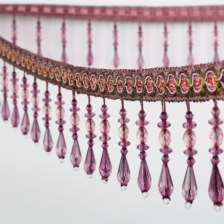 New Design Long Ribbon Beaded Fringe Trimming For Lampshade Or Home Decoration