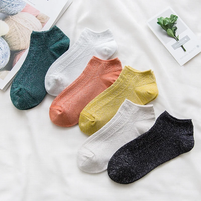 
Glitter Women Fashionable Gold Silk Colorful Casual Shining Socks 