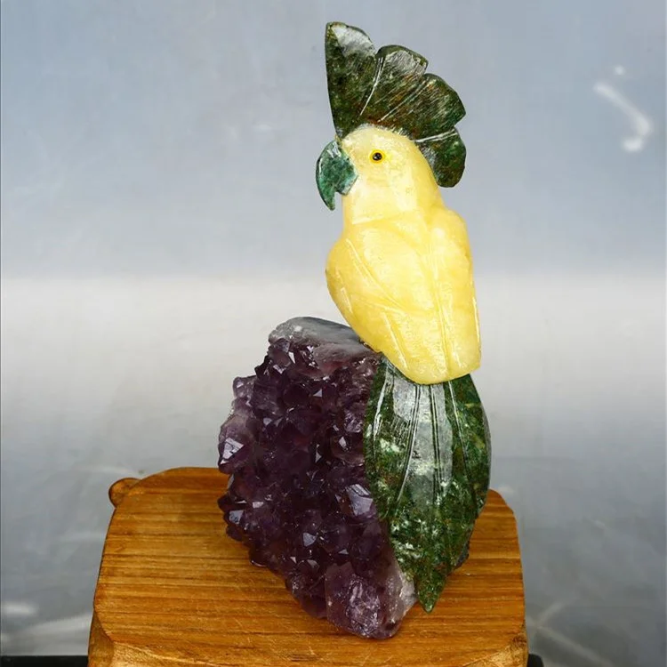 Wholesale Natural Quartz Carved 4 Inches Crystal Parrot Statue