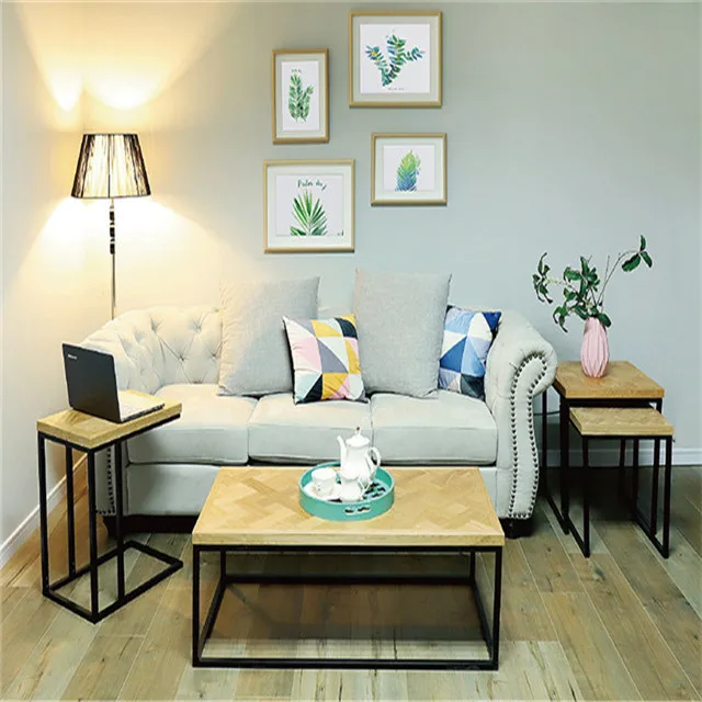 
Modern Ash Wood Nesting Rectangle Shape coffee Table with Metal Legs 