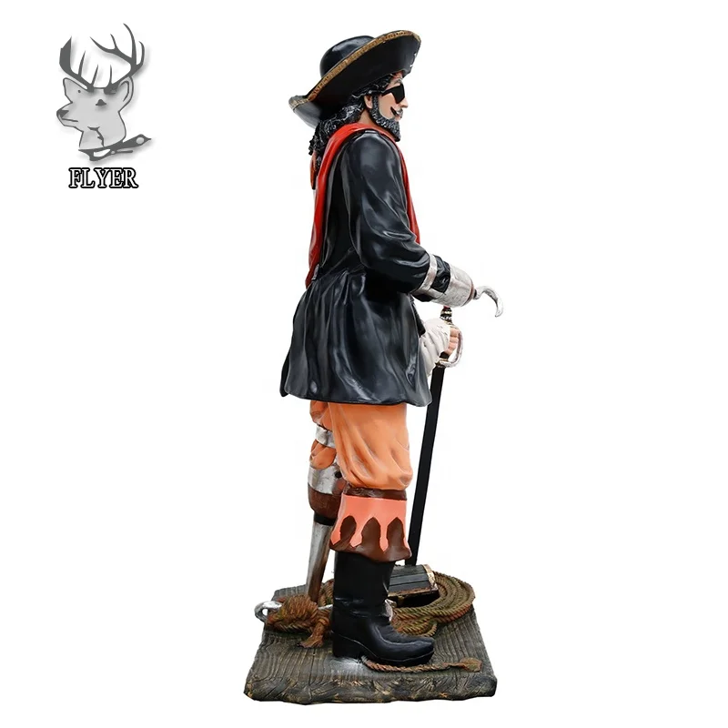 Outdoor decoration life size Fiberglass pirate sculpture sitting on the bench