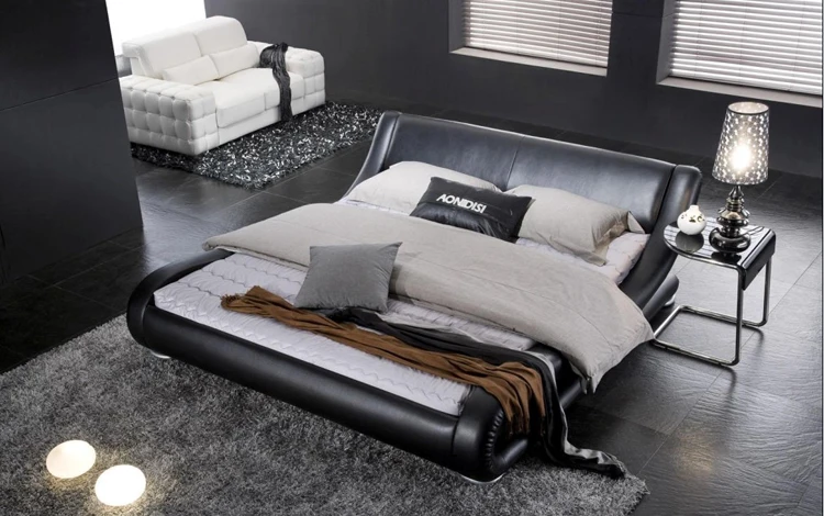 bedroom furniture modern PU Leather bed  king size faux leather beds frame