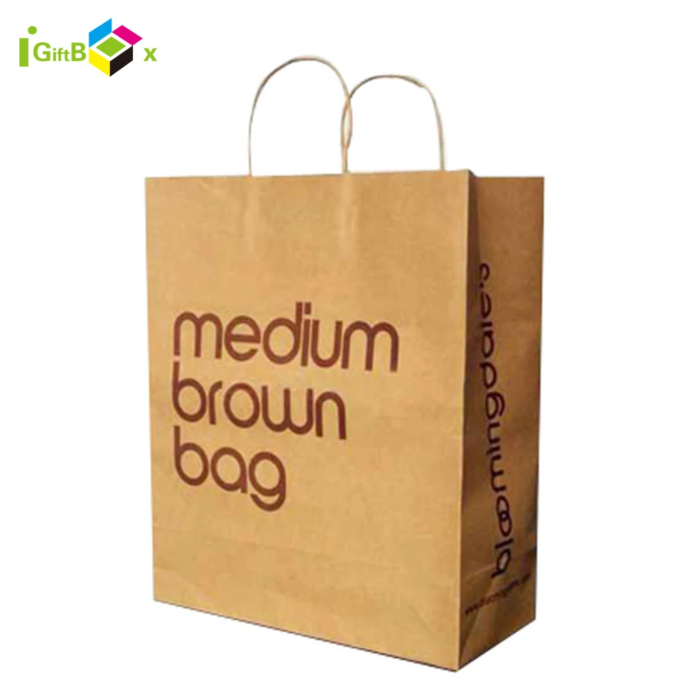Customized Design Recycled Brown Kraft Paper Bag, Printed Shopping Craft Paper Bag With Handle For Gifts Packaging