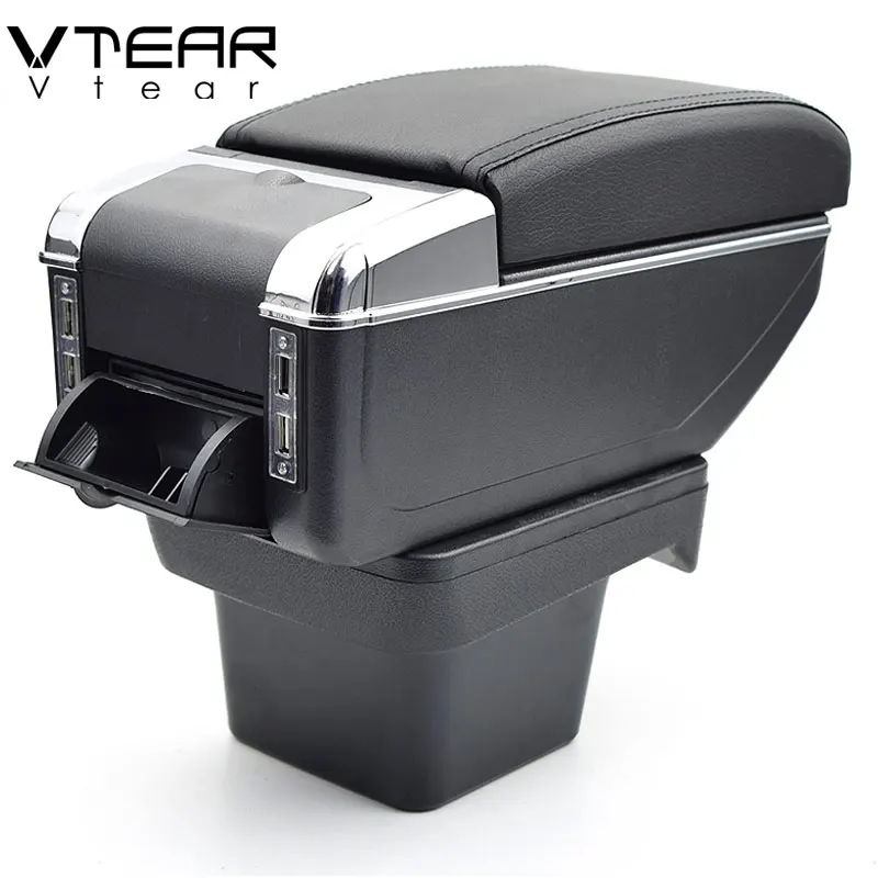 Vtear For VW Touran armrest box USB Charging heighten Double layer central Store content cup holder ashtray accessories 16-18
