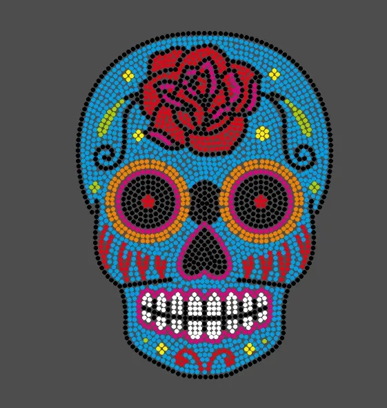 Lead Free Hot Fix Crystal Skull Rhinestone Heat Transfer for Clothing