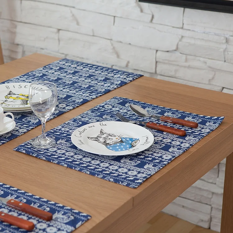 
Bohemian custom rectangle classic linen cotton fabric printed table mats 