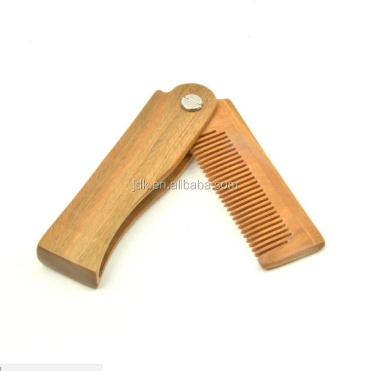 Private Label Sandalwood Folding Comb Custom Logo Wood Handle for Home Hair Beard and Mustache Grooming