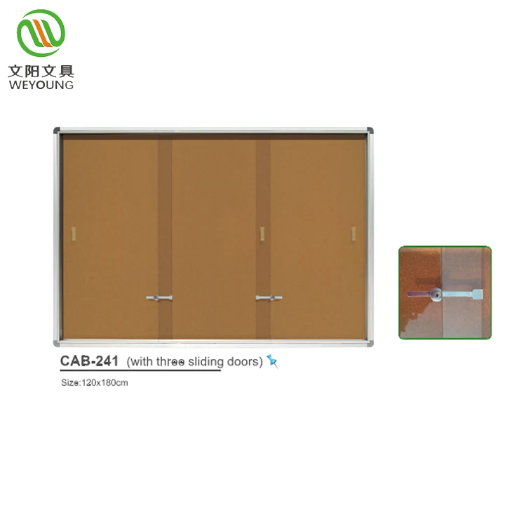Office Sliding Doors Enclosed Cork Bulletin Board With Aluminum Frame