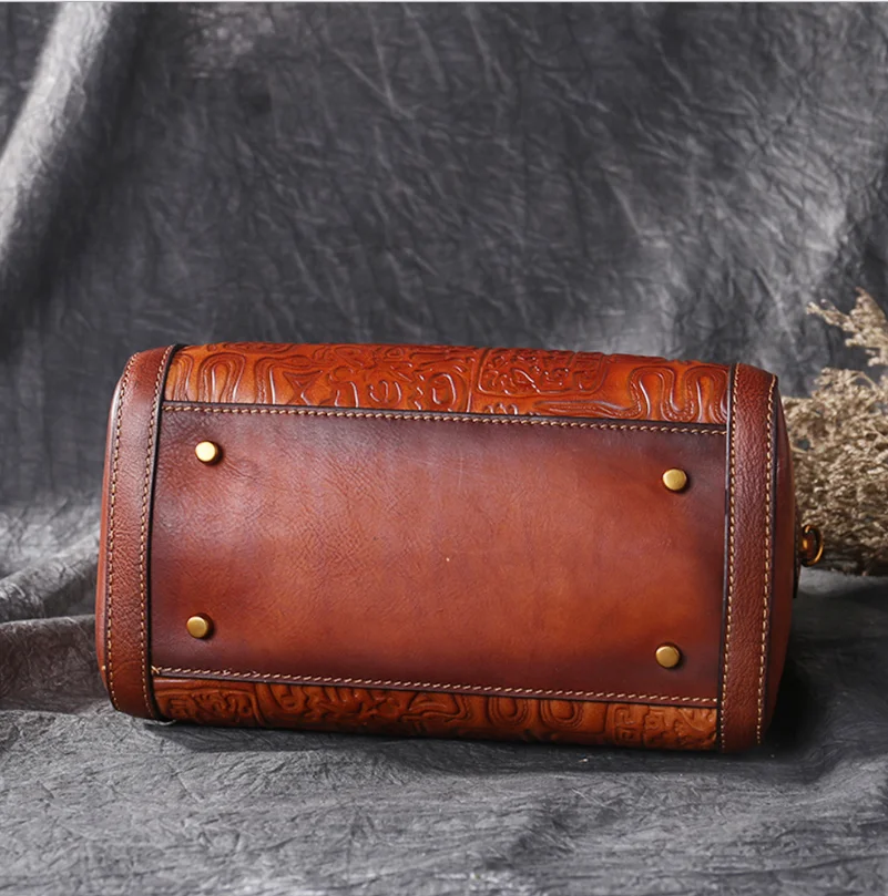 China Supplier 2019 Fashion Embossed Boston Big Capacity Handbags Cowhide Leather Ladies Hand Bags