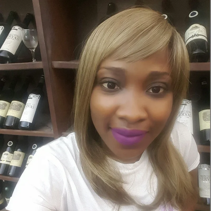 Wholesale heat resistant synthetic hair long  straight blonde wigs with side-part bangs synthetic hair wigs for women