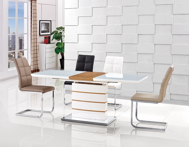 
2018 Fashion glass top metal base expandable dining table gold 