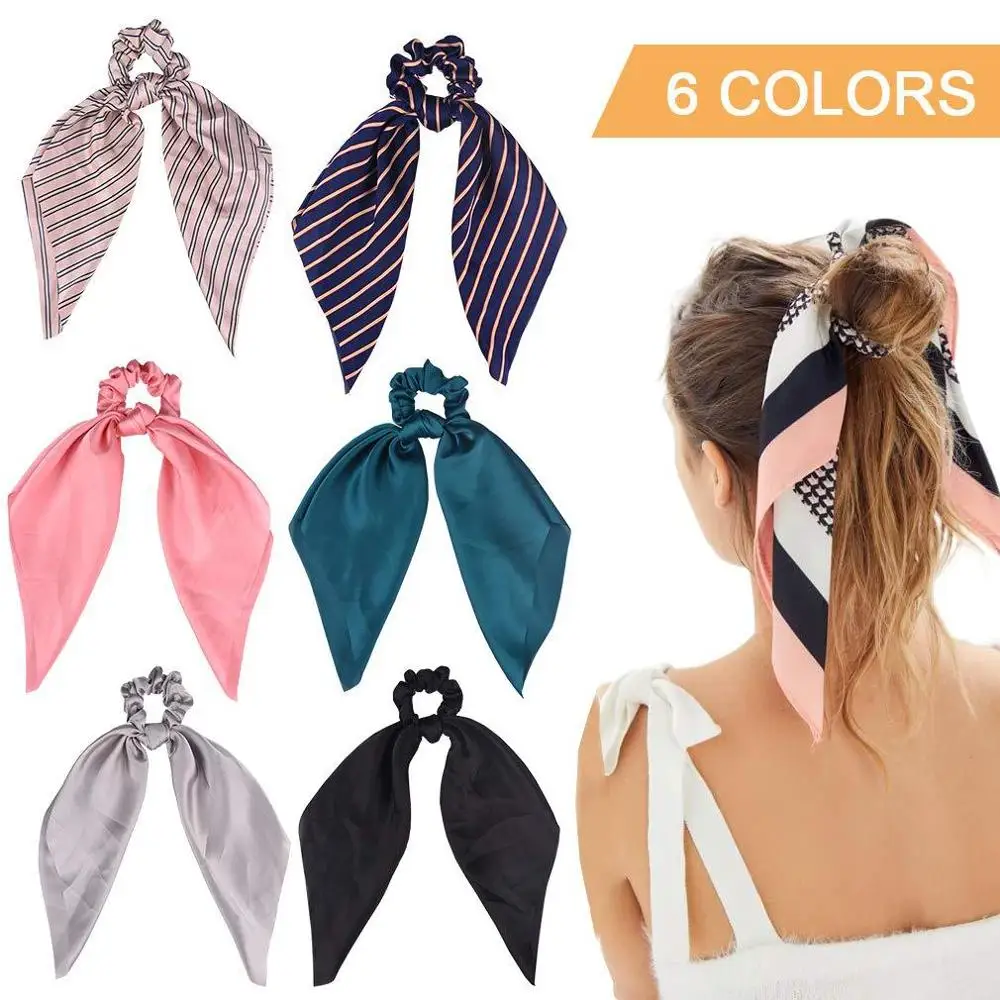 Ribbon hair Scrunchies bow large intestine circle hair circle satin color long ribbon pony tail hair circle 70 colors can be cus