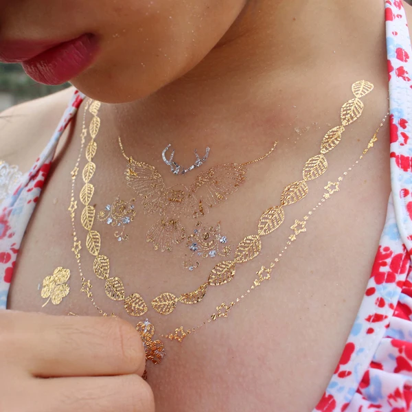 Skin safe metallic golden temporary body gold tattoo sticker