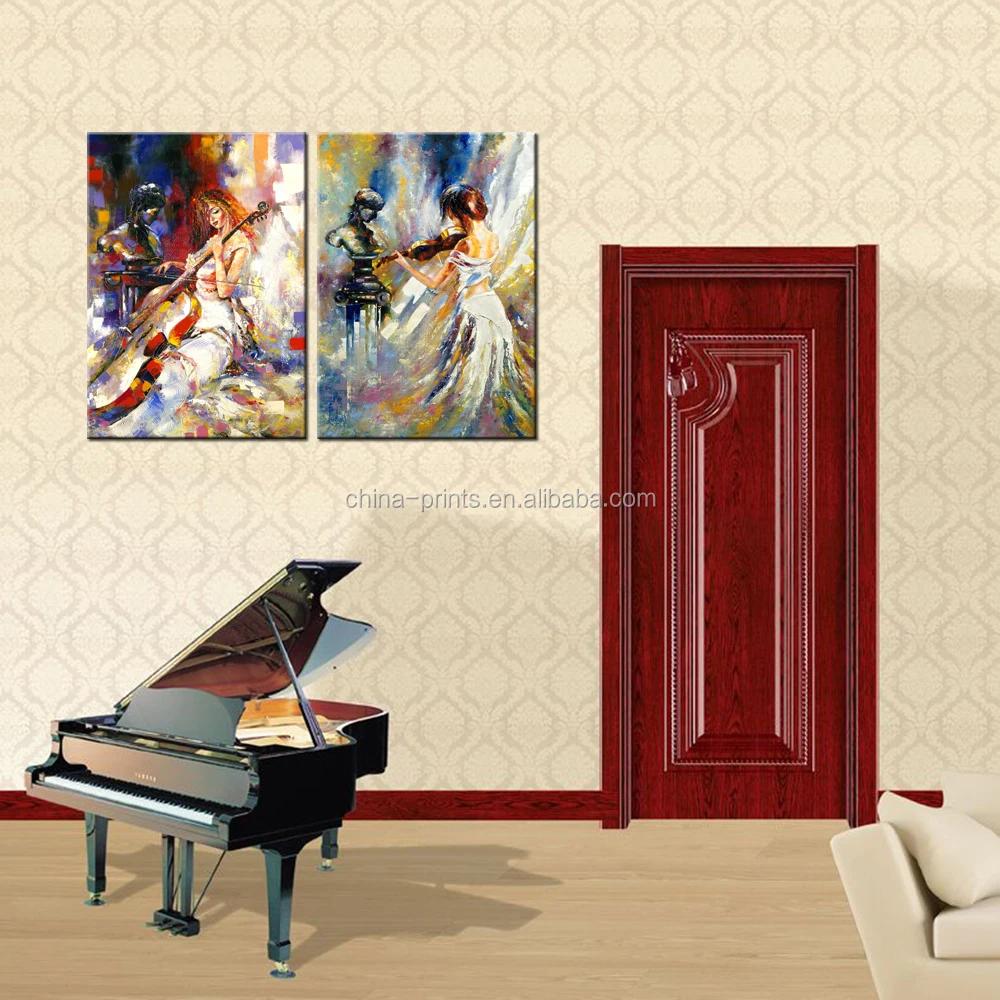 Abstract Canvas Painting The Girl Playing the Cello Canvas Prints Love Violin Music Oil Painting Printed on Canvas 2 Panels
