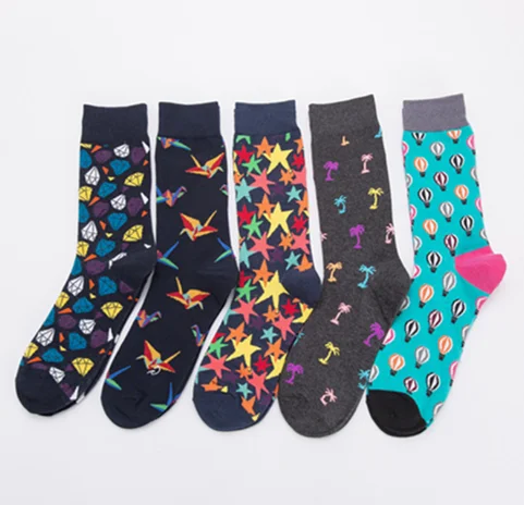 Mens Colorful Dress Socks,Mens Fashion Casual Colorful Patterned Fancy Cotton Mid Tube Socks Pack