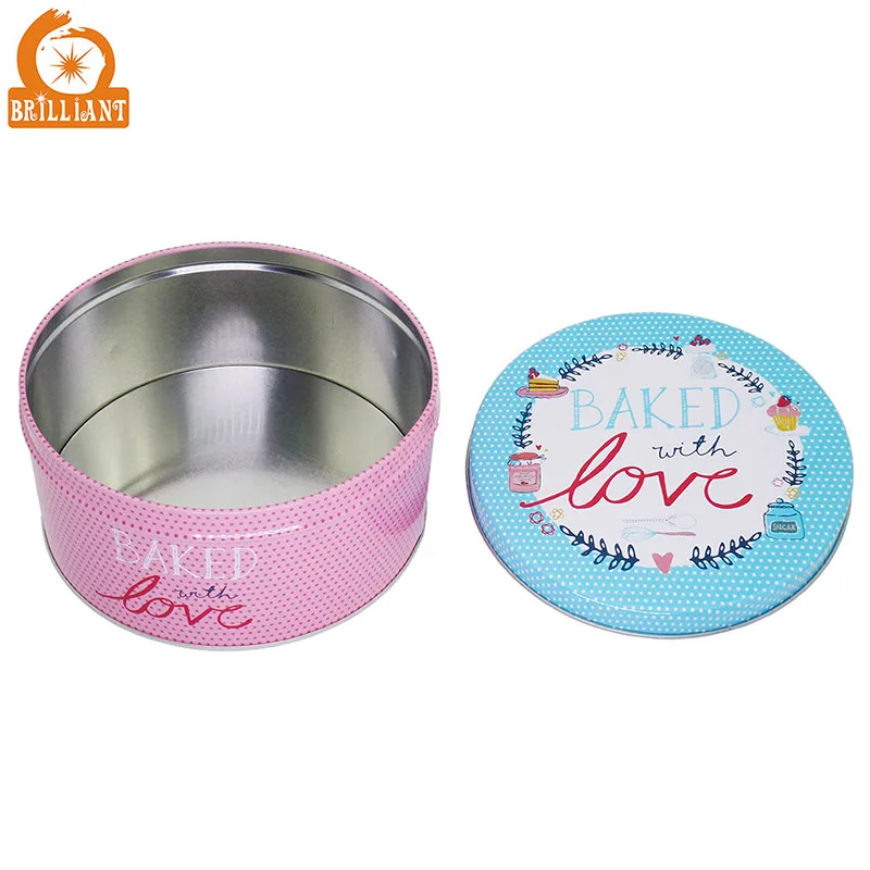 
Customized premium metal packaging box round large baked food tin can for bake cake biscuit cookies storage container 