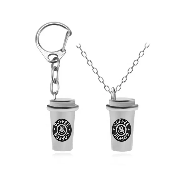 Newly Metal Keychain Unique Shape Coffee Cup Keychain for Gift