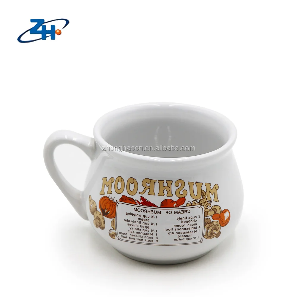 Daily use round big belly shaped ceramic soup mug for children