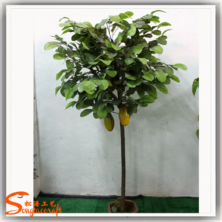 Home Decor Tropical Tree Artificial Cocoa Pods Fruit Trees Plastic Pods Tree Real Wood Plant