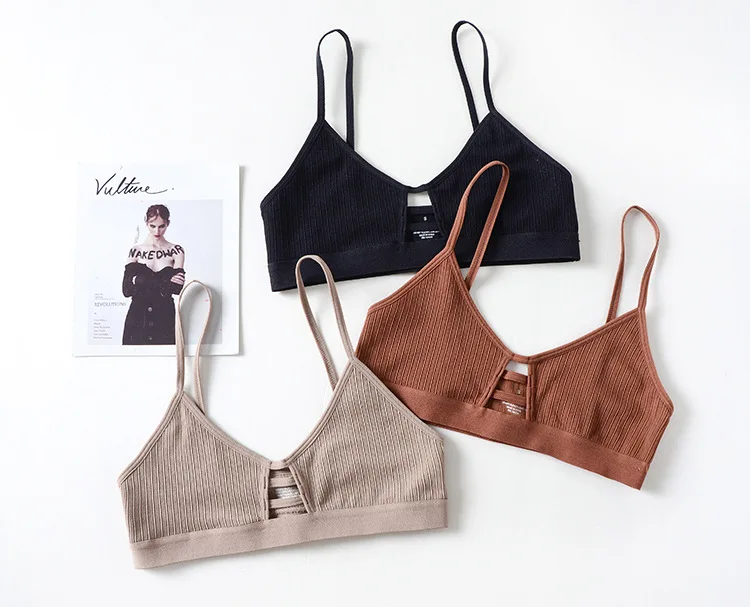 
Ladies Seamless Bralette Top Unpadded Pullover Sports Bra Spaghetti Straps Comfy Underwear 