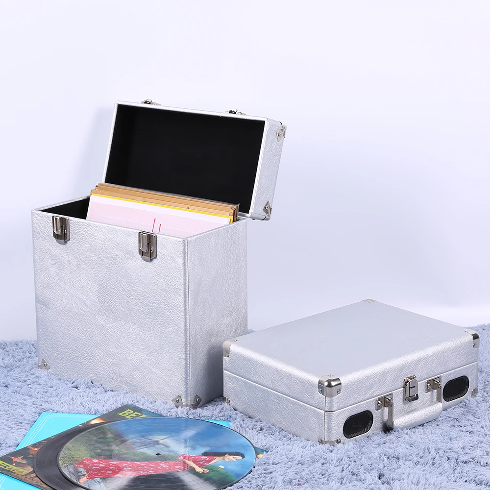 
Victrola Vintage Retro Vinyl Leather Record Storage Carrying Case for 45+ Records (Dust/Scratch Free) - Silver-12Inch 