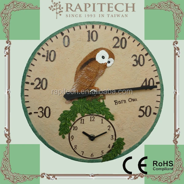 12 Inch Built in Polyresin Thermometer Garden Clock