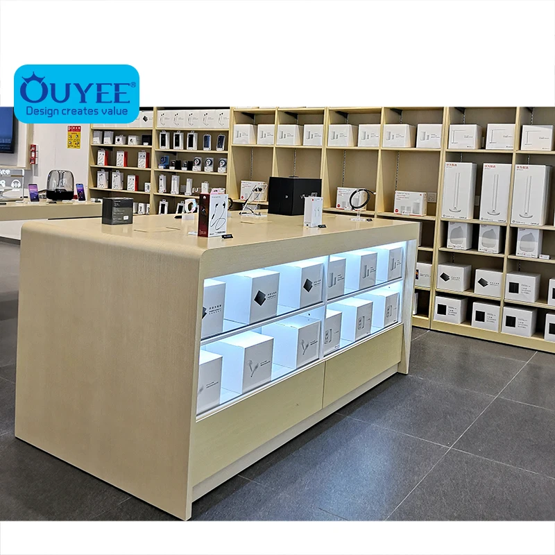 Wholesale Display Table For Laptop Store, Wooden Display Cabinet For Cell Phone Accessories Store