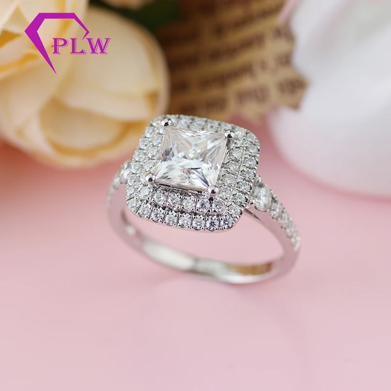 
6.5X6.5mm princess cut center moissanite platinum 950 engagement ring for bride 