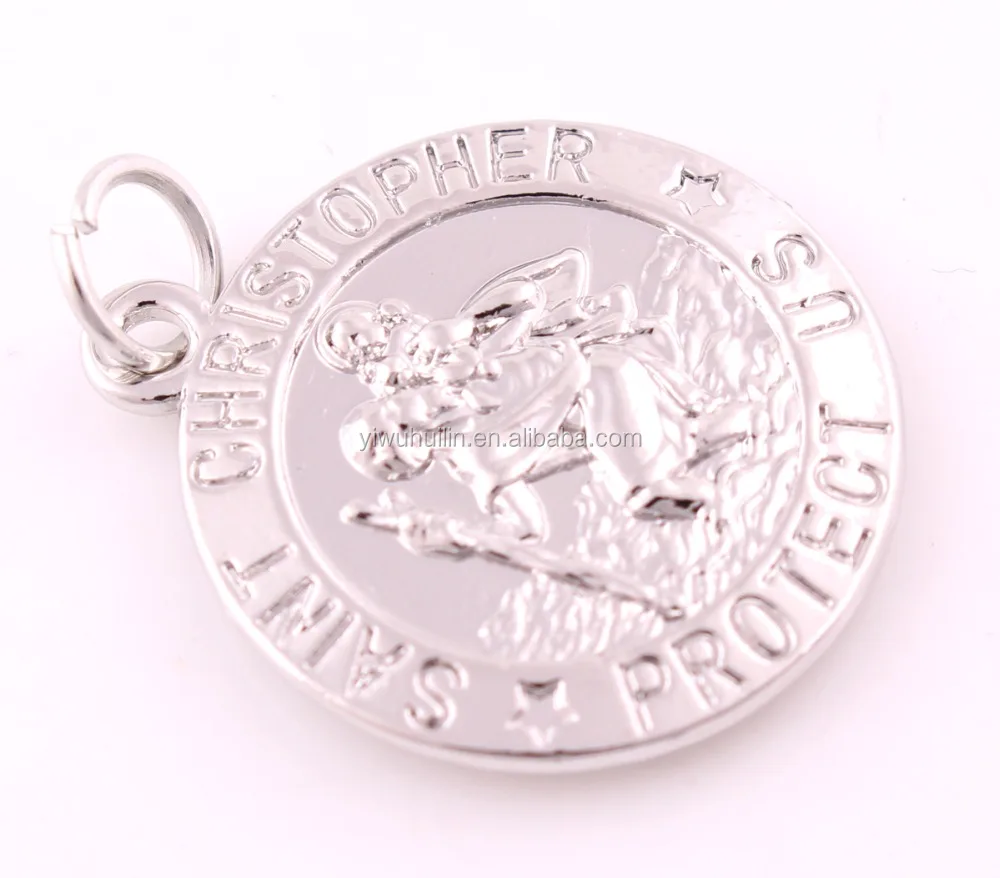 P500247 Yiwu Huilin jewelry Silver plated Parton St. Christopher Protect Us Medal Religious Catholic Pendant