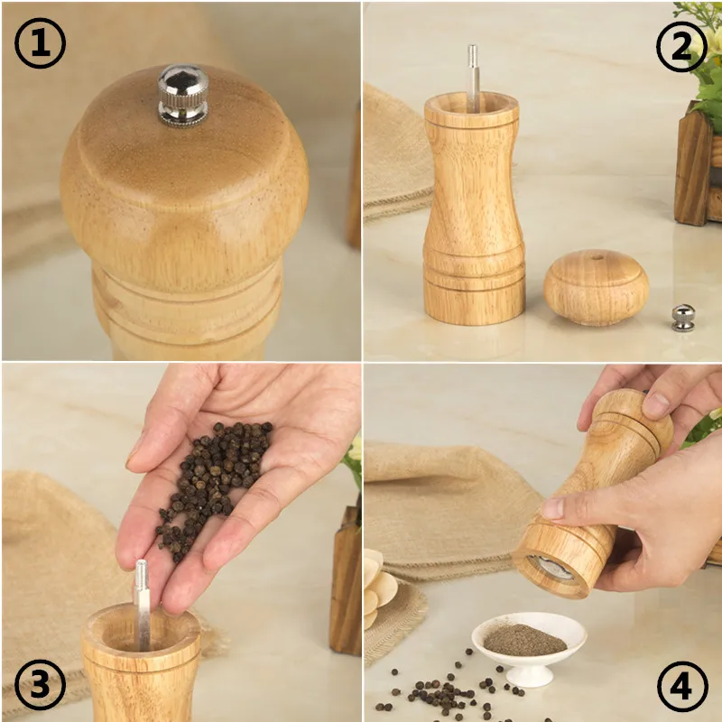 wooden salt and pepper Shaker Grinder Mill With Adjustable Pour Holes
