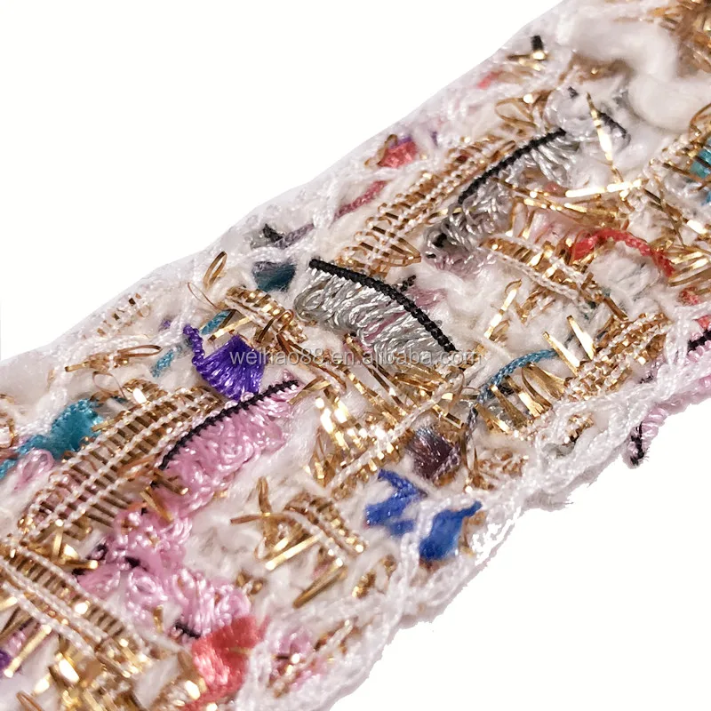 
Ethnic lace tape/ color lace trims for garments /metalic yarns colorful lace band 
