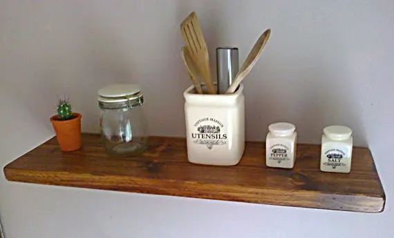 Kitchen rustic wood floating shelf / Shelves - Oak, Pine, White Natural Wax