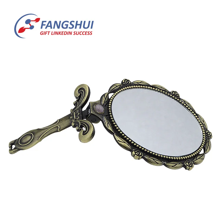 Wholesale custom logo mini handheld mirror elegant metal hand held small hand mirror for lady