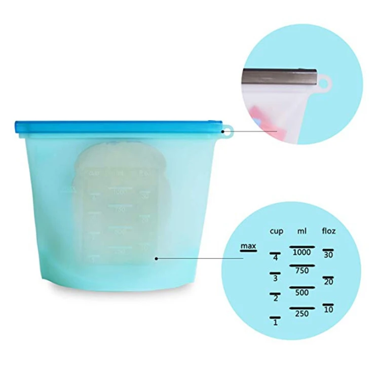 500ml 1000ml 1500ml  Heat resistant Reusable Freezer vacuum Silicone Food Preservation Storage Bags