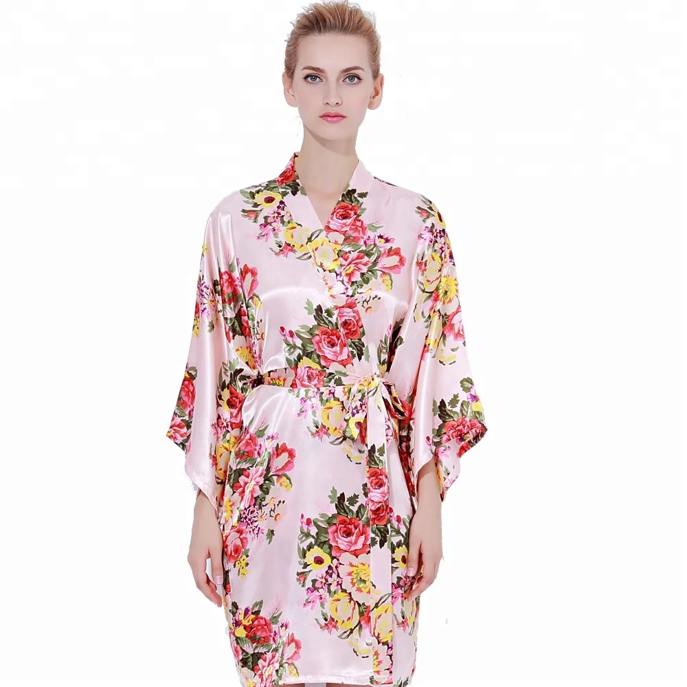 803 Mature Women Night Wear Robe Floral Silk Kid Sleepwear