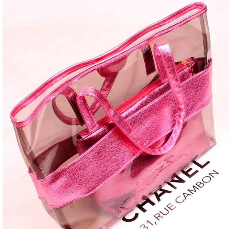 
Summer new PVC waterproof transparent bag crystal neon jelly shoulder bag female leisure beach bag handbag 