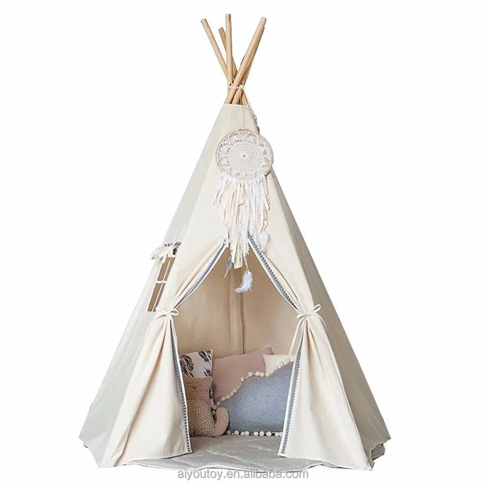 
HOT selling 5 poles Kids Play Tent 100% cotton fabric Indian Teepee Children Playhouse 