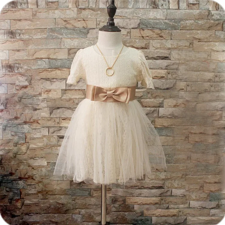 summer knee length white zipper girls bow princess fancy dress children kids clothing dress