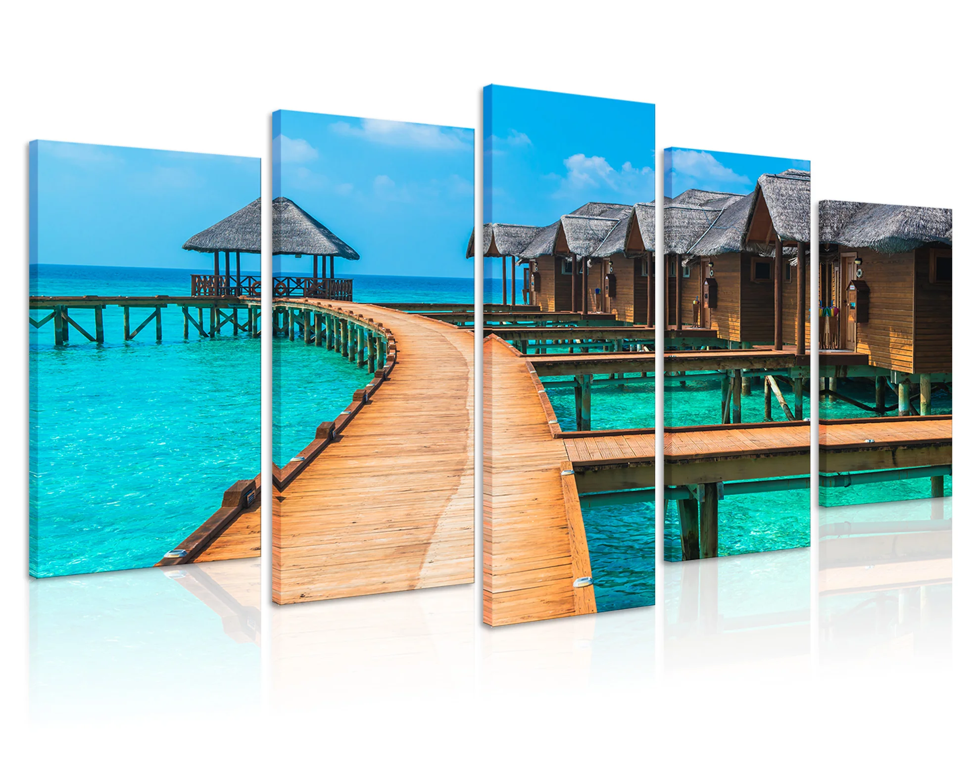 Украшение для дома и офиса, настенное искусство с деревянной рамкой, 5 шт., скала над голубым океаном, пейзаж, Картина на холсте, картина маслом